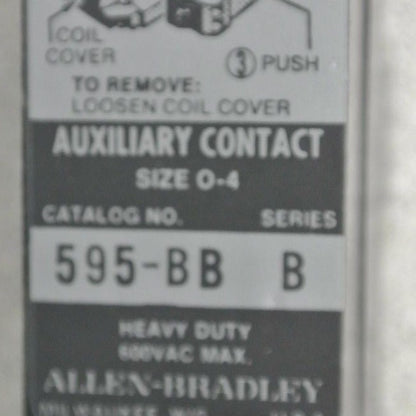 ALLEN-BRADLEY 595-BB AUXILIARY CONTACT / 2 N.C. / NEMA SIZES 0-5 / NEW SURPLUS
