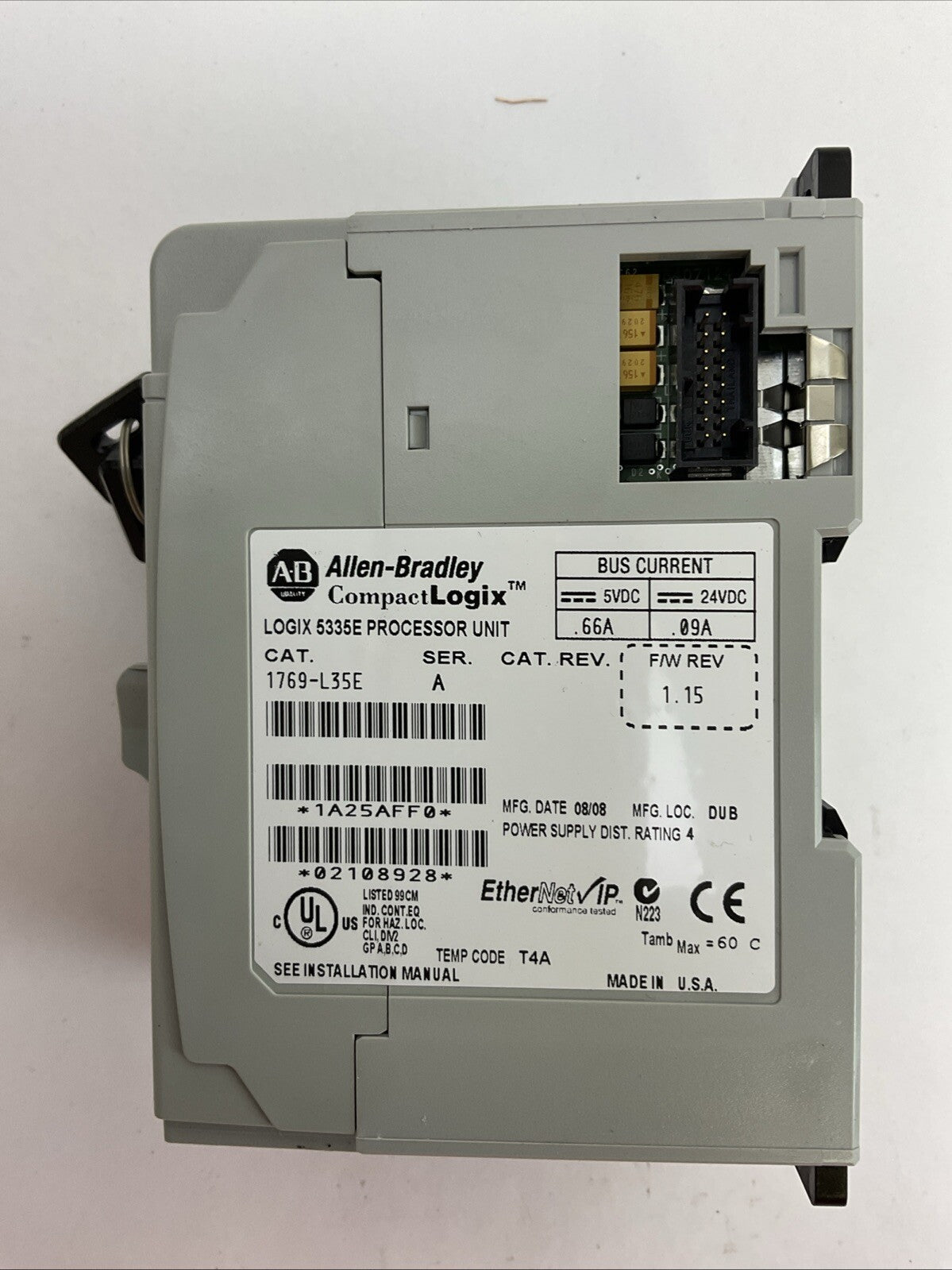 ALLEN BRADLEY 1769-L35E SER A F/W REV 1.15 LOGIX 5335E PROCESSOR UNIT
