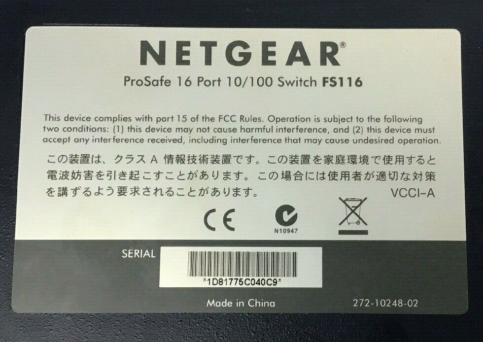 NETGEAR PROSAFE PORT 10/100 SWITCH FS116