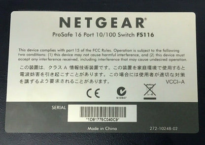 NETGEAR PROSAFE PORT 10/100 SWITCH FS116