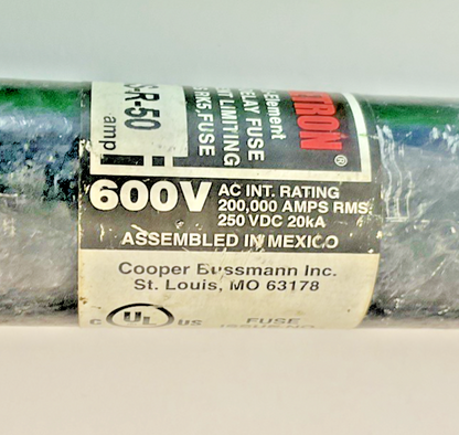 BUSSMANN FRS-R-50 FUSETRON FUSE CLASS RK5 600VAC 250VDC ***LOTOF6***