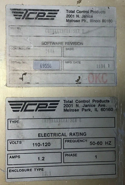 TOTAL CONTROL PRODUCTS CRTXXXXXC1A SER.E CONTROL PANEL***PARTS ONLY***