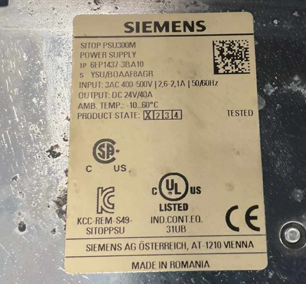 SIEMENS 6EP1437-3BA10 POWER SUPPLY SITOP PSU300M 24VDC 40A
