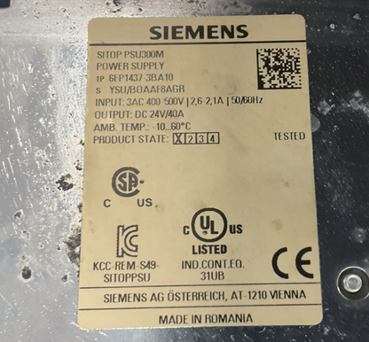 SIEMENS 6EP1437-3BA10 POWER SUPPLY SITOP PSU300M 24VDC 40A