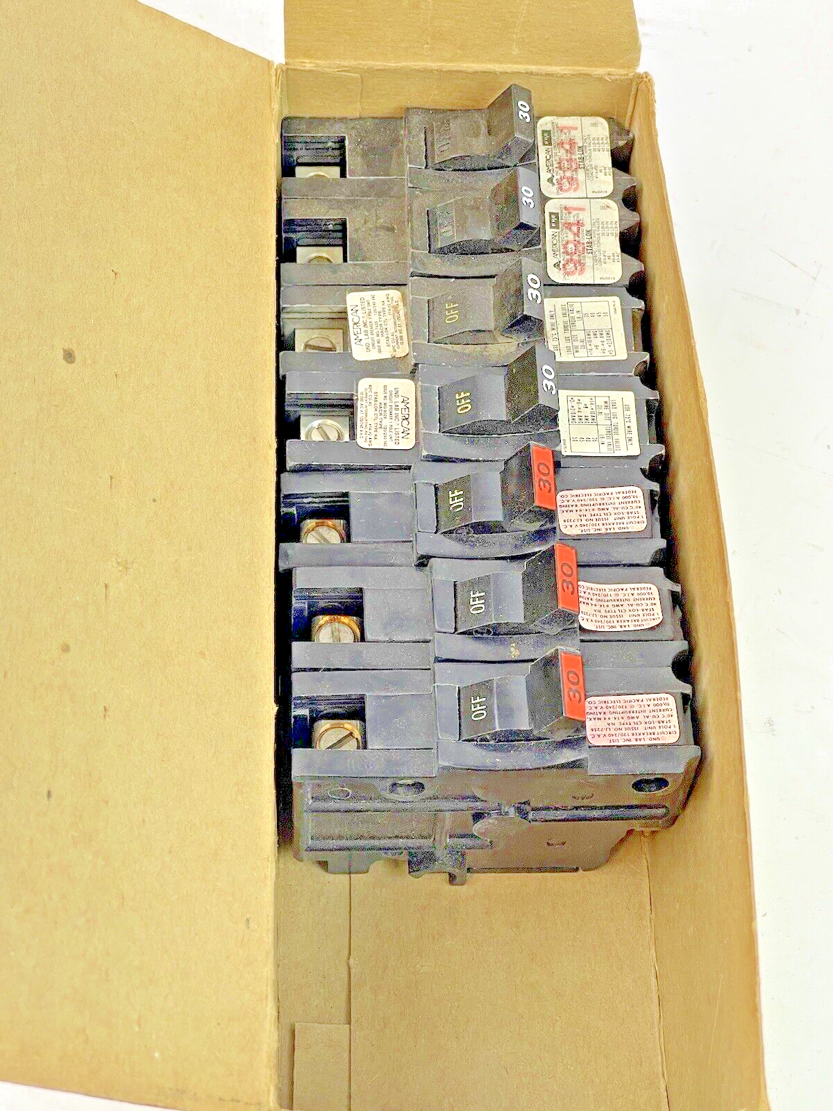 FEDERAL PACIFIC *BOX OF 7* STAB-LOK 30A, 1 POLE CIRCUIT BREAKERS