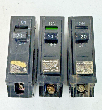 GE *LOT OF 3* - THQL1120 - CIRCUIT BREAKERS - 1 POLE, 20 A, 240 VAC, TYPE THQL