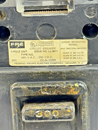 FPE - NJL431300 - MAGNETIC TRIP MOLDED CIRCUIT BREAKER - 300 A, 3 POLE, 480 VAC