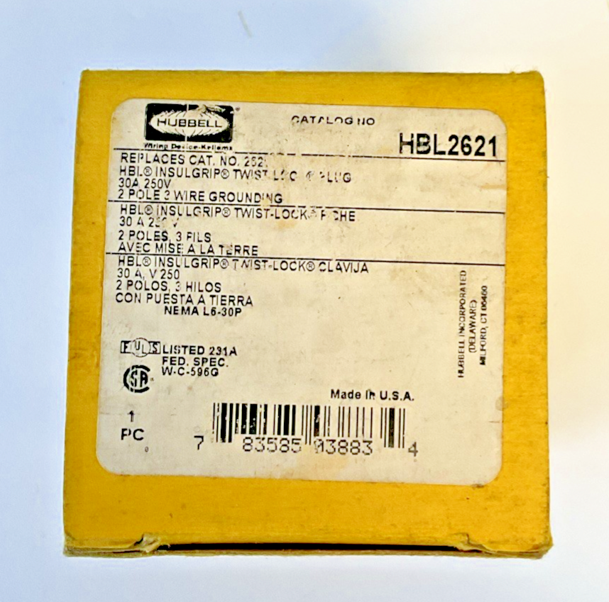 HUBBELL HBL2621 TWIST LOCK PLUG 30A 250V 2POLE 3WIRE***LOTOF2***