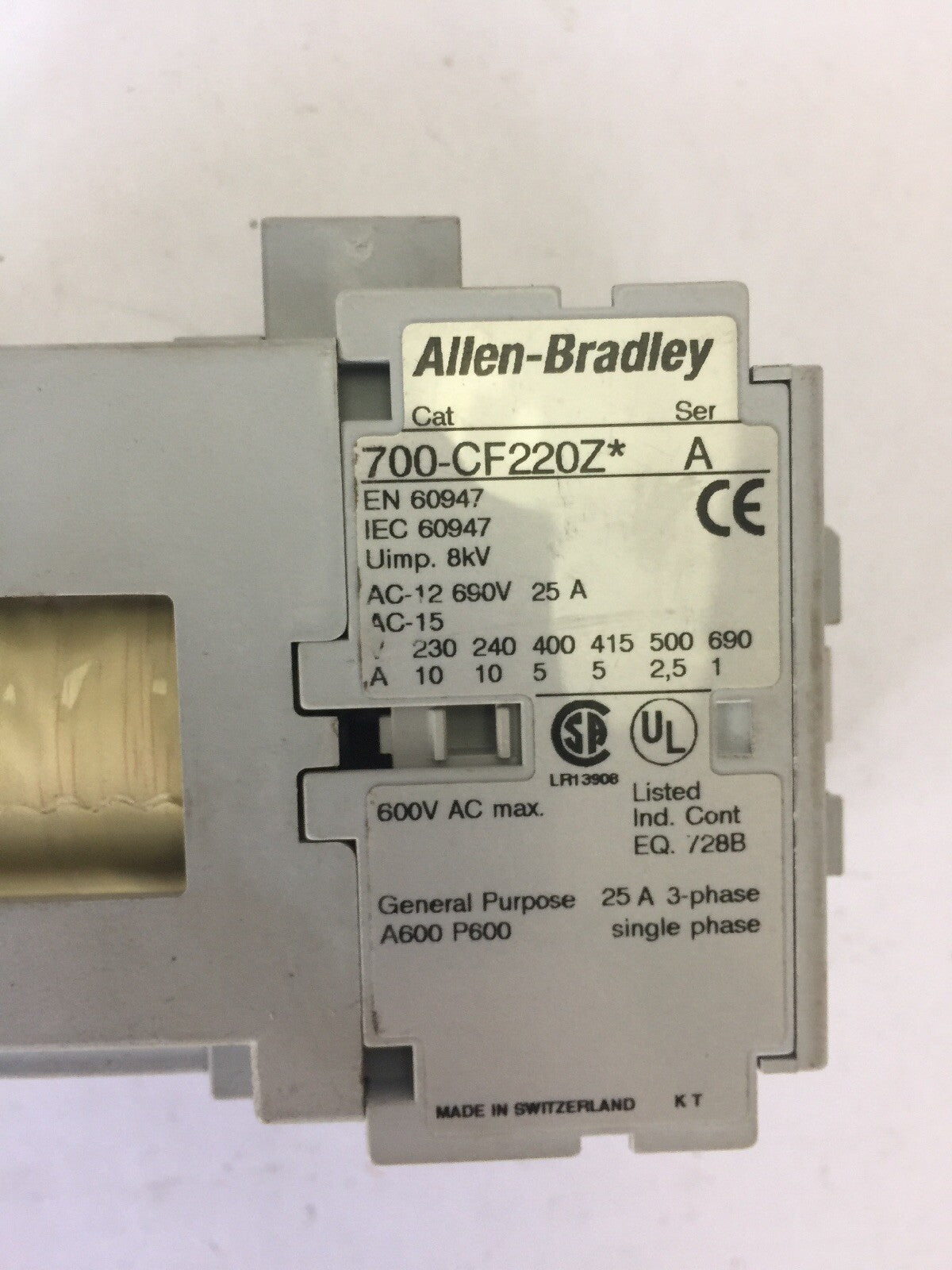ALLEN BRADLEY 700-CF220Z*CONTACTOR SER A 600VAC 25A COIL 24VDC