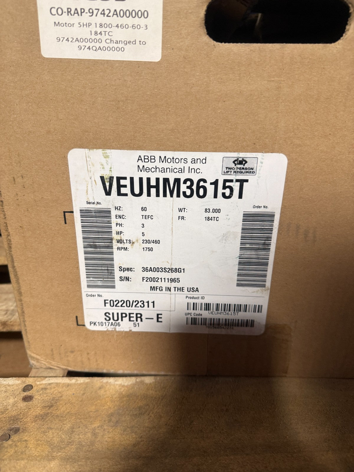 ABB VEUHM3615T TEFC 184TC 3PH 5HP 230/460V 1750 RPM MOTOR