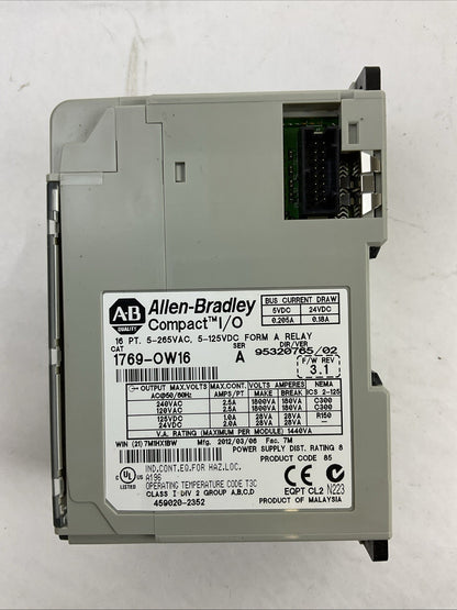 ALLEN BRADLEY 1769-OW16 SER A F/W REV 3.1 DIR/VER 95320765/02 16PT FORM A RELAY