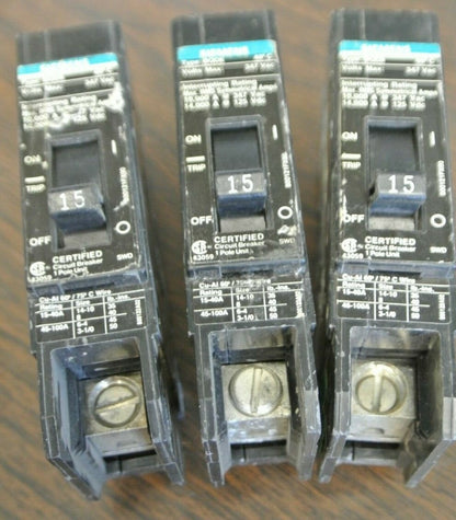 SIEMENS BQD6115 BOLT-ON CIRCUIT BREAKER 15A  347VAC  1-POLE ***LOTOF3***