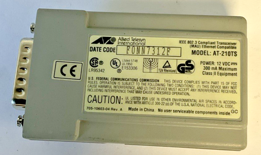 ALLIED TELESYN INTERNATIONAL AT-210TS CENTRECOM TRANSCEIVER IEEE 802.3 12VDC