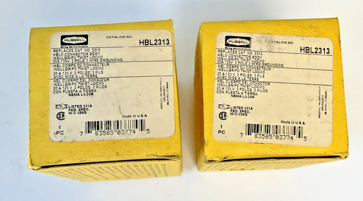 HUBBELL HBL2313 CONNECTOR BODY 20A 125V 2POLE 3WIRE ***LOTOF2***