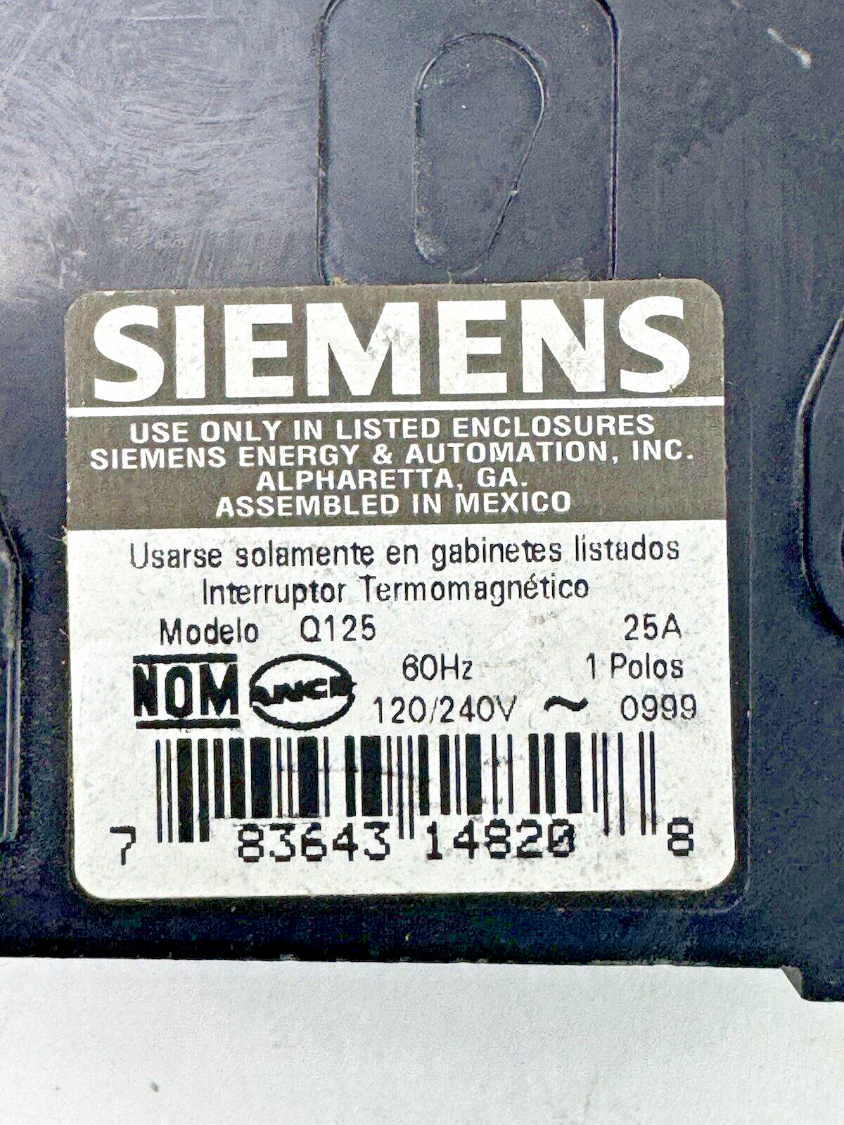 SIEMENS **LOT OF 2** - Q125 - CIRCUIT BREAKERS  - 25A, 1  POLE, 240 VAC