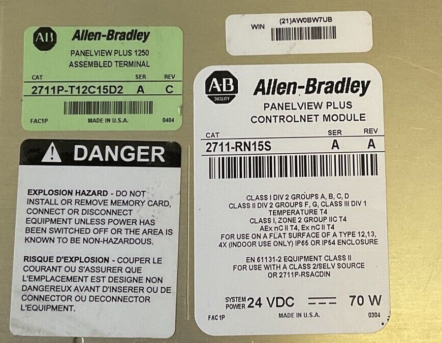 ALLEN BRADLEY 2711-RN15S PANELVIEW PLUS CONTROLNET MODULE SER.A REV.A 24VDC 70W