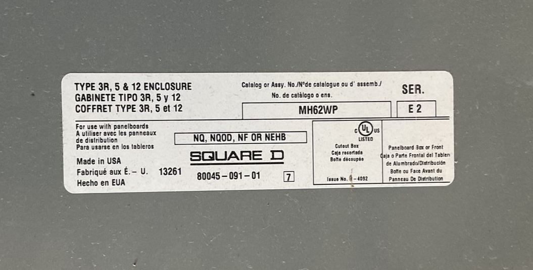 SQUARE D MH62WP TYPE3R 400A 3POLE MAIN W/ QTY8 50A 2POLE PANEL