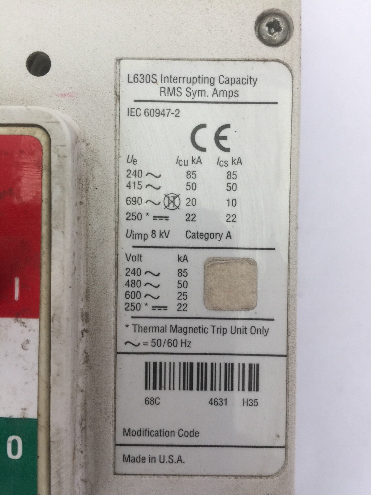 CUTLER HAMMER LGS3630NN INDUSTRIAL CIRCUIT BREAKER 600A 600VAC 250VDC 3POLE