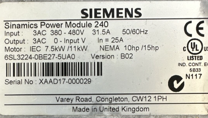 SIEMENS 6SL3224-0BE27-5UA0 POWER MODULE 240 BOP-2 CU240E-2 DP-F *PLASTIC CRACKED