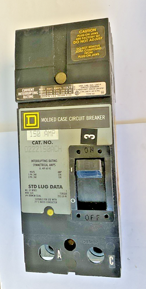 SQUARE D Q222150ACH THERMAL MAG CIRCUIT BREAKER  2P 150A 240VAC