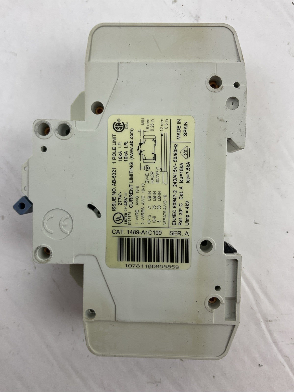 ALLEN BRADLEY 1489-A1C100 SER A CIRCUIT BREAKER 277VAC 10A 1489-ABH12(LOT OF  3)