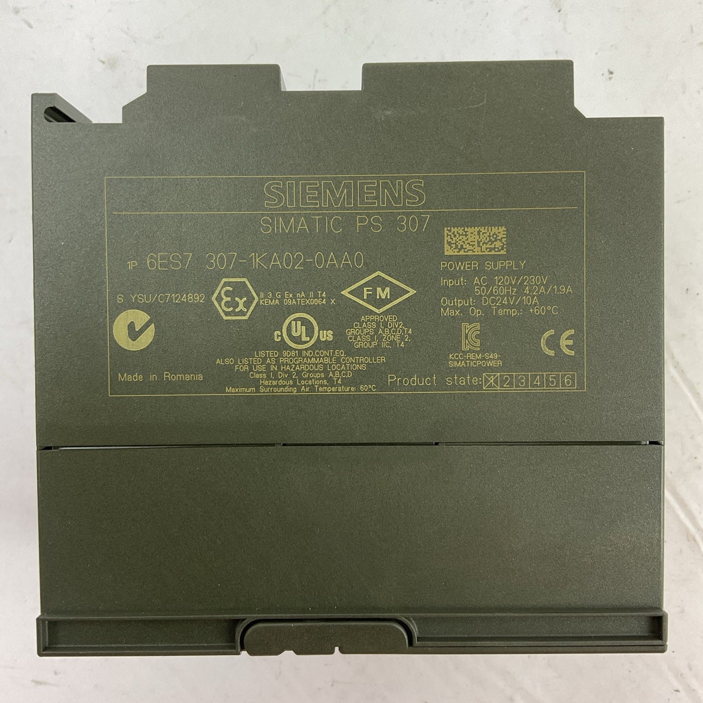 SIEMENS 1P 6ES7 307-1KA02-0AA0 SIMATIC PS 307 POWER SUPPLY OUTPUT 24VDC 10A
