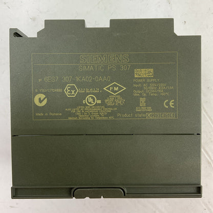 SIEMENS 1P 6ES7 307-1KA02-0AA0 SIMATIC PS 307 POWER SUPPLY OUTPUT 24VDC 10A