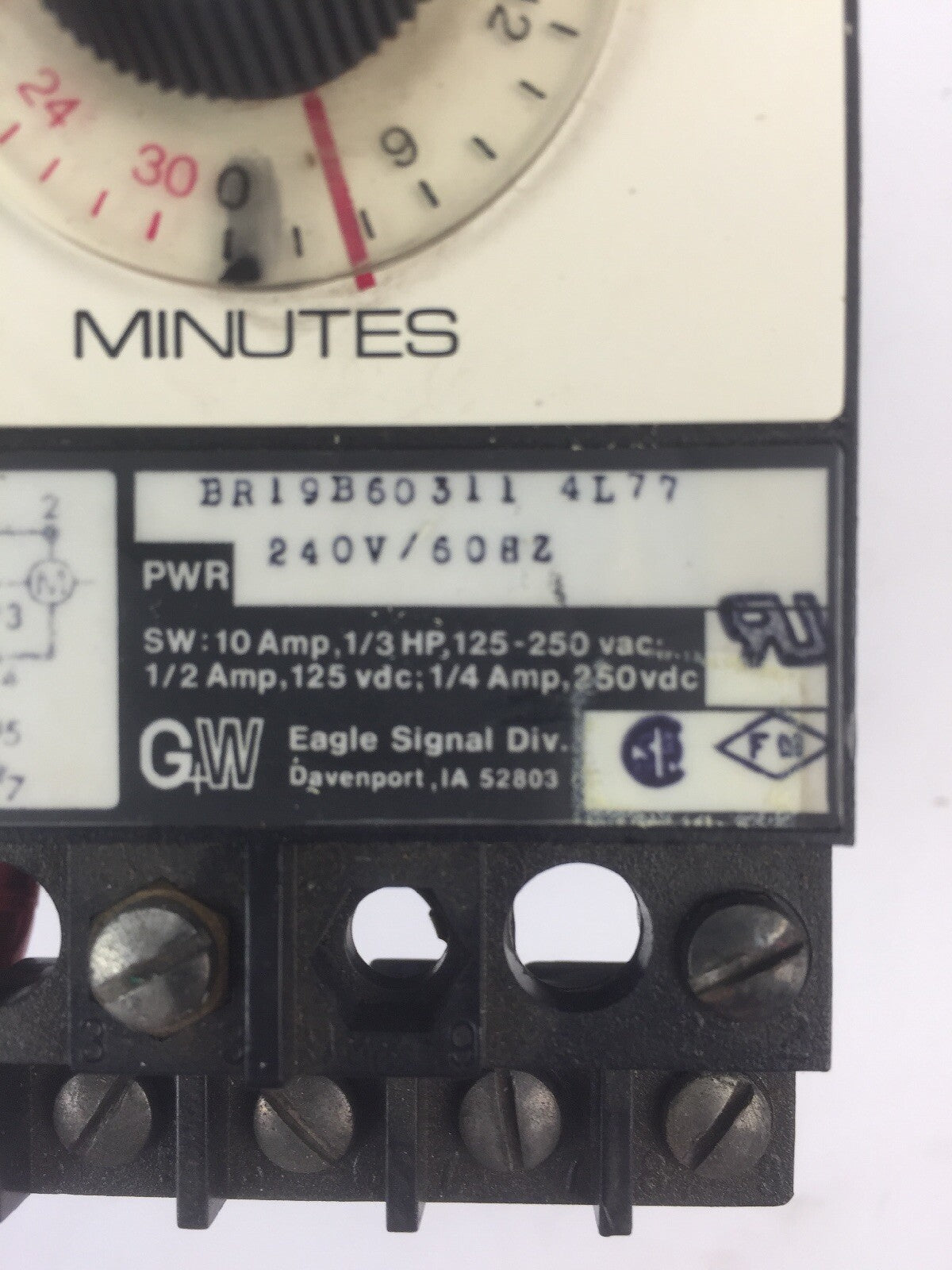 GW EAGLE SIGNAL BR19B60311 TIMER 240V 60HZ 10A 125-250VAC 1/3HP 1/4A 250VDC