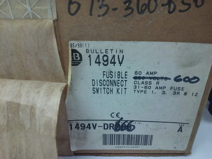 ALLEN BRADLEY 1494V-DR666 FUSIBLE DISCONNECT SWITCH,W/ 1494V-FSR666 & 1494V-DS60