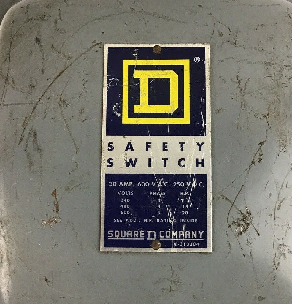 SQUARE D HU 361 EI SAFETY SWITCH 30A 600VAC 250VDC SER.A2