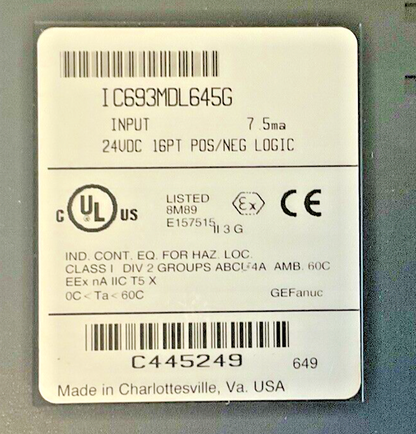 FANUC IC693MDL645G INPUT MODULE 7.5MA 24VDC 16PT ****LOTOF3****