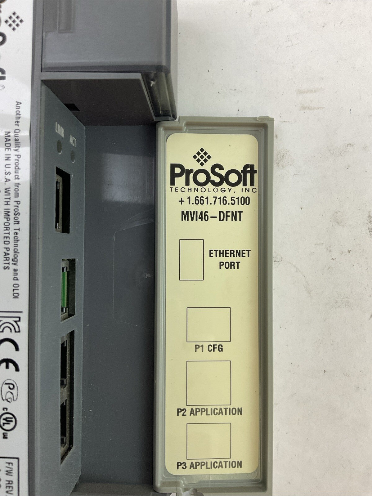 PROSOFT TECHNOLOGY MVI46-DFNT WITH ETHERNET FOR SLC COMMUNICATIONS MODULE