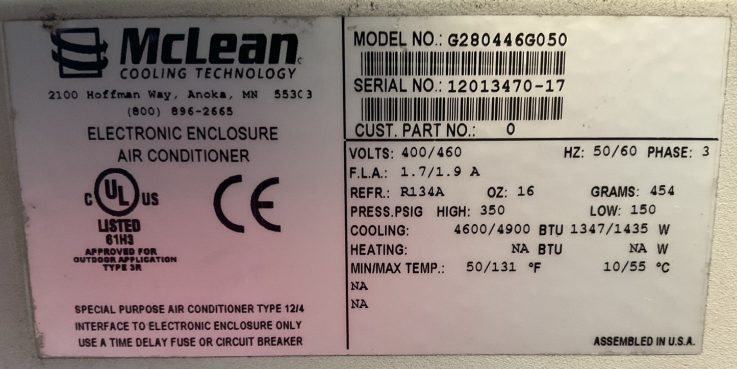 McLEAN G280446G050 AIR CONDITIONER 400/460V 3PH COOLING 4600/4900 BTU 1347/1435W