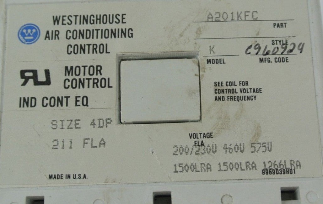 WESTINGHOUSE A201KFC MODEL K - DUAL AIR CONDITIONING MOTOR CONTROL SIZE 4DP