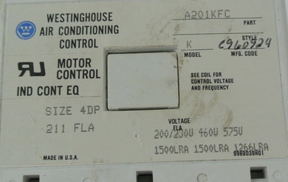 WESTINGHOUSE A201KFC MODEL K - DUAL AIR CONDITIONING MOTOR CONTROL SIZE 4DP
