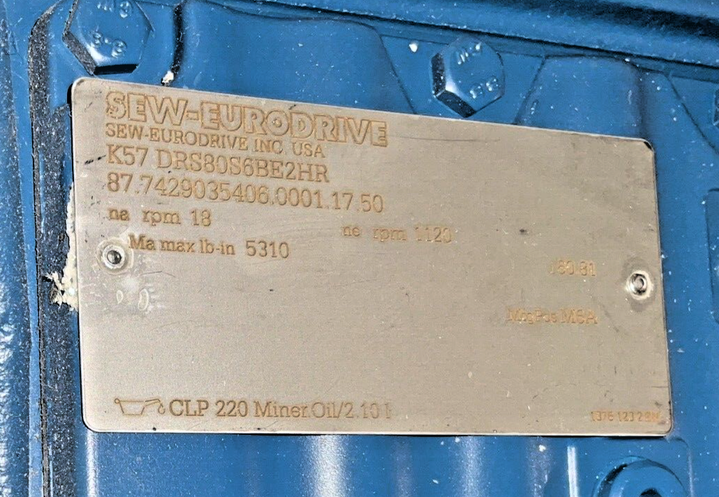 SEW-EURO DRIVEK 57 DR580S6BE2HR GEAR MOTOR 0.75HP 1120/18RPM 60HZ