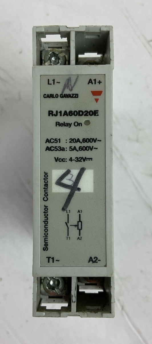 CARLO GAVAZZI RJ1A60D20E RELAY AC51: 20A 600VAC AC53a: 5A 600VAC Vcc: 4-32VDC