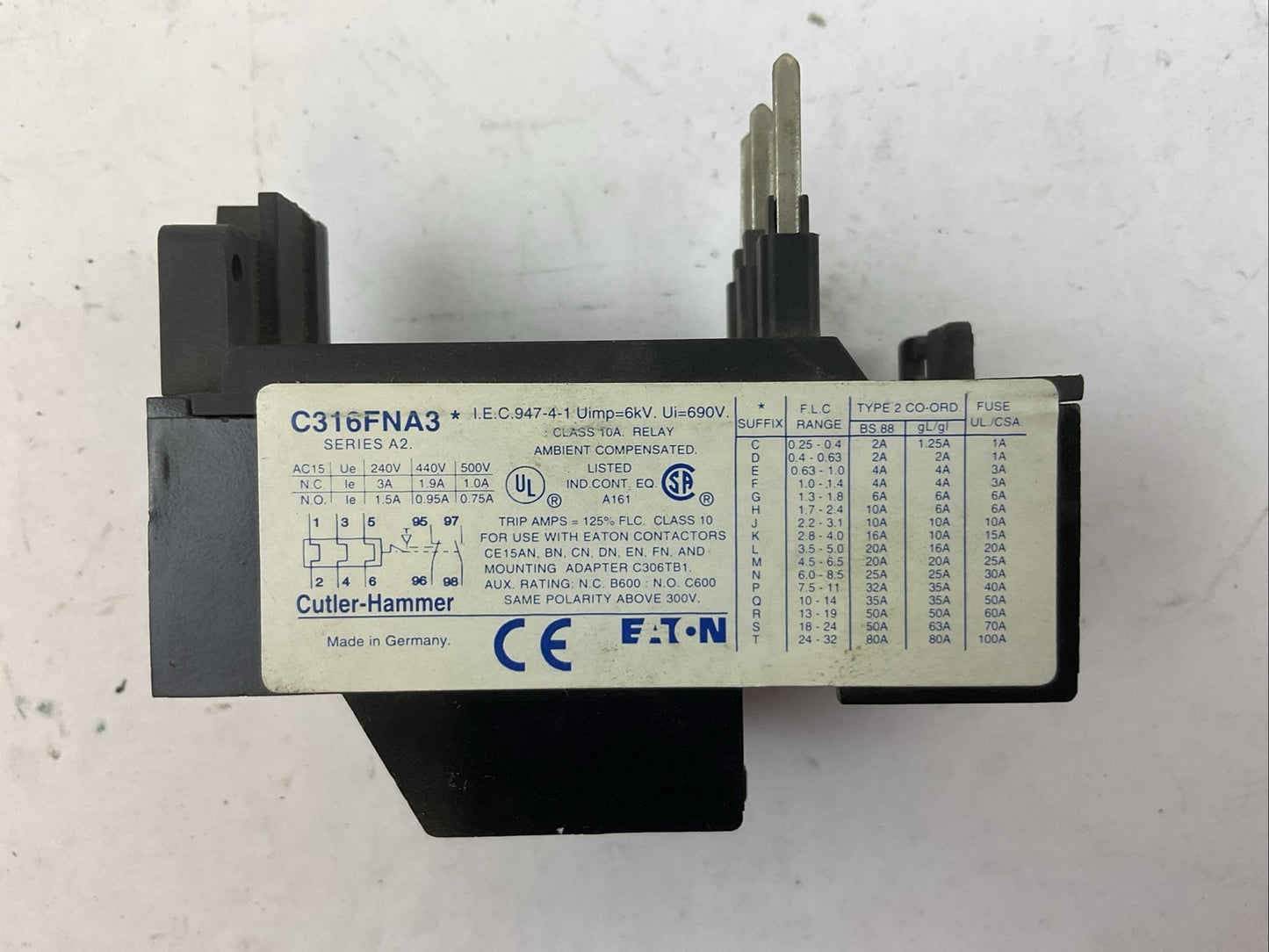 CUTLER HAMMER C316FNA3* OVERLOAD RELAY 3.5-5A