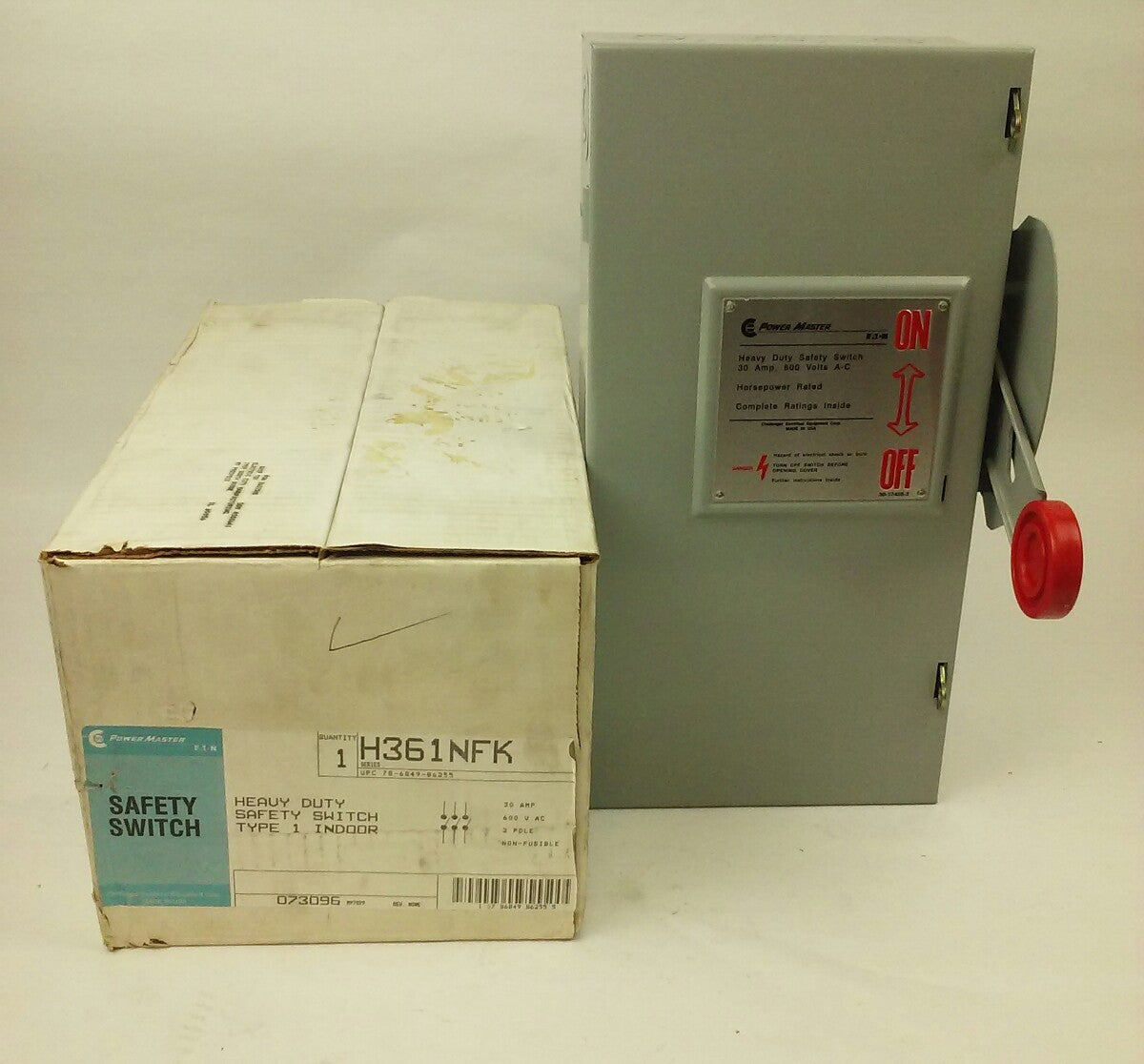POWERMASTER EATON H361NFK HEAVYDUTY SAFETY SWITCH,30A,600V, 3P, NON FUSIBLE