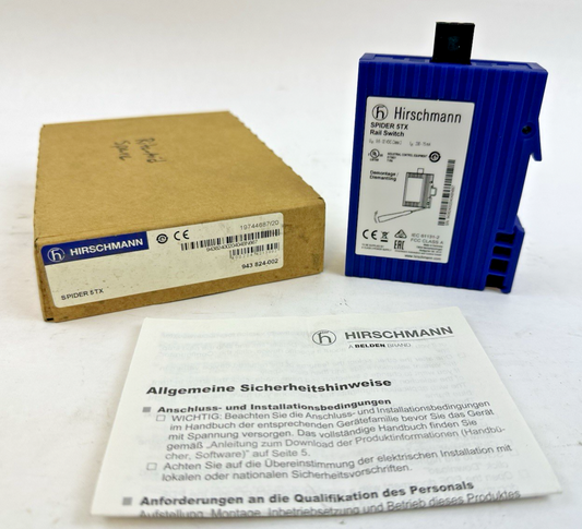 HIRSCHMANN SPIDER 5TX RAIL SWITCH 943824-002 INDUSTRIAL ETHERNET 5-PORT 24VDC