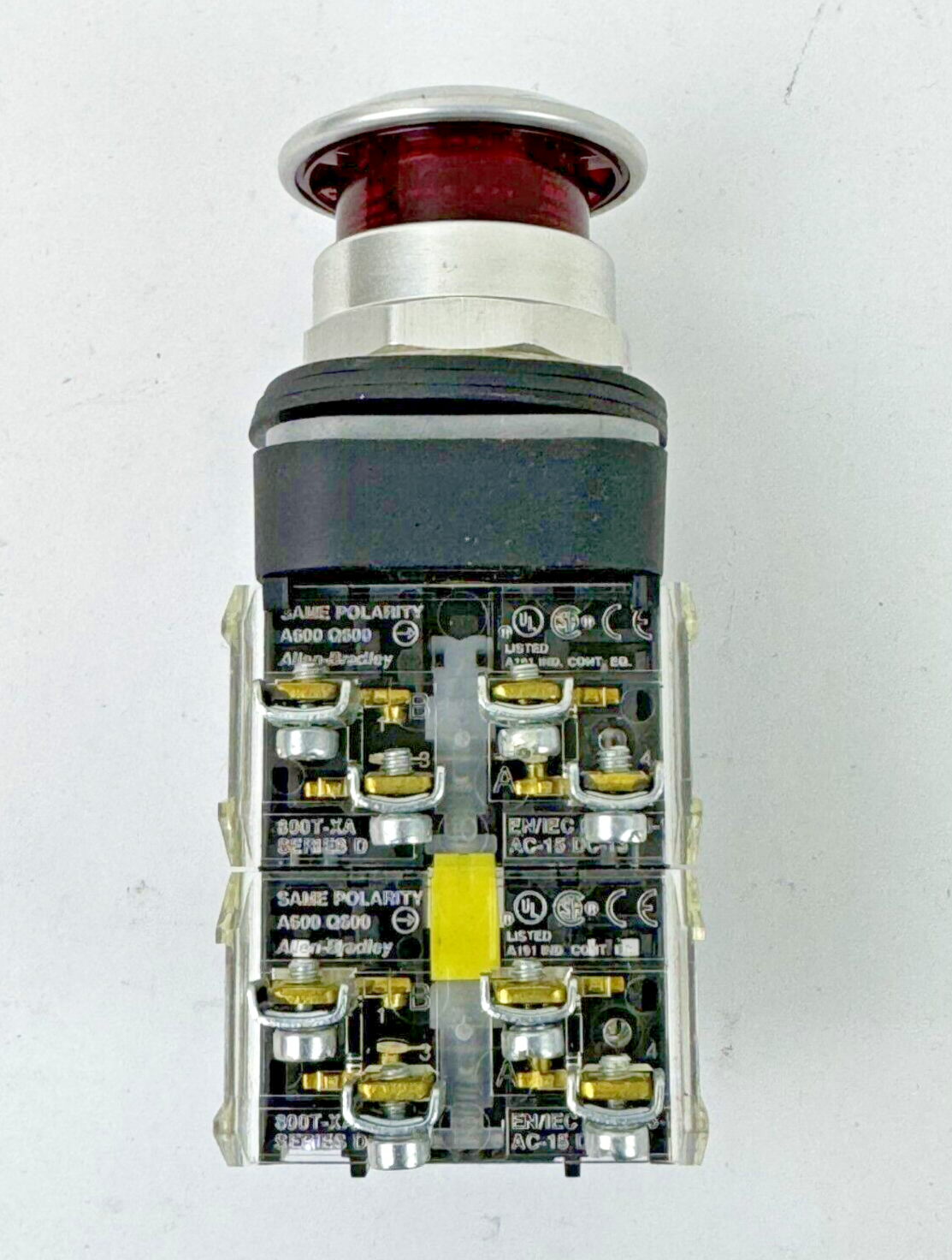 ALLEN-BRADLEY - 800T-FXQH2RG1 SER. U - RED MUSHROOM PUSH/PULL BUTTON W/ BLOCK