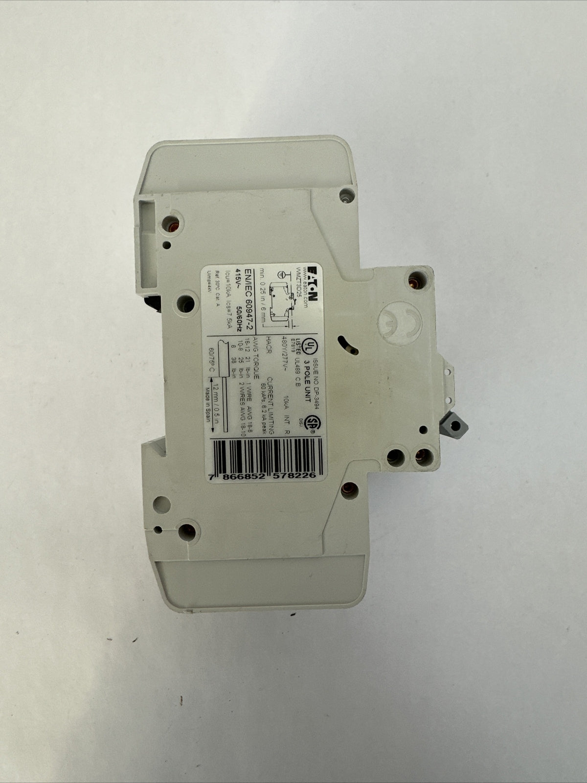EATON WMZT3D25 CIRCUIT BREAKER 25A 480Y/277VAC 3POLE