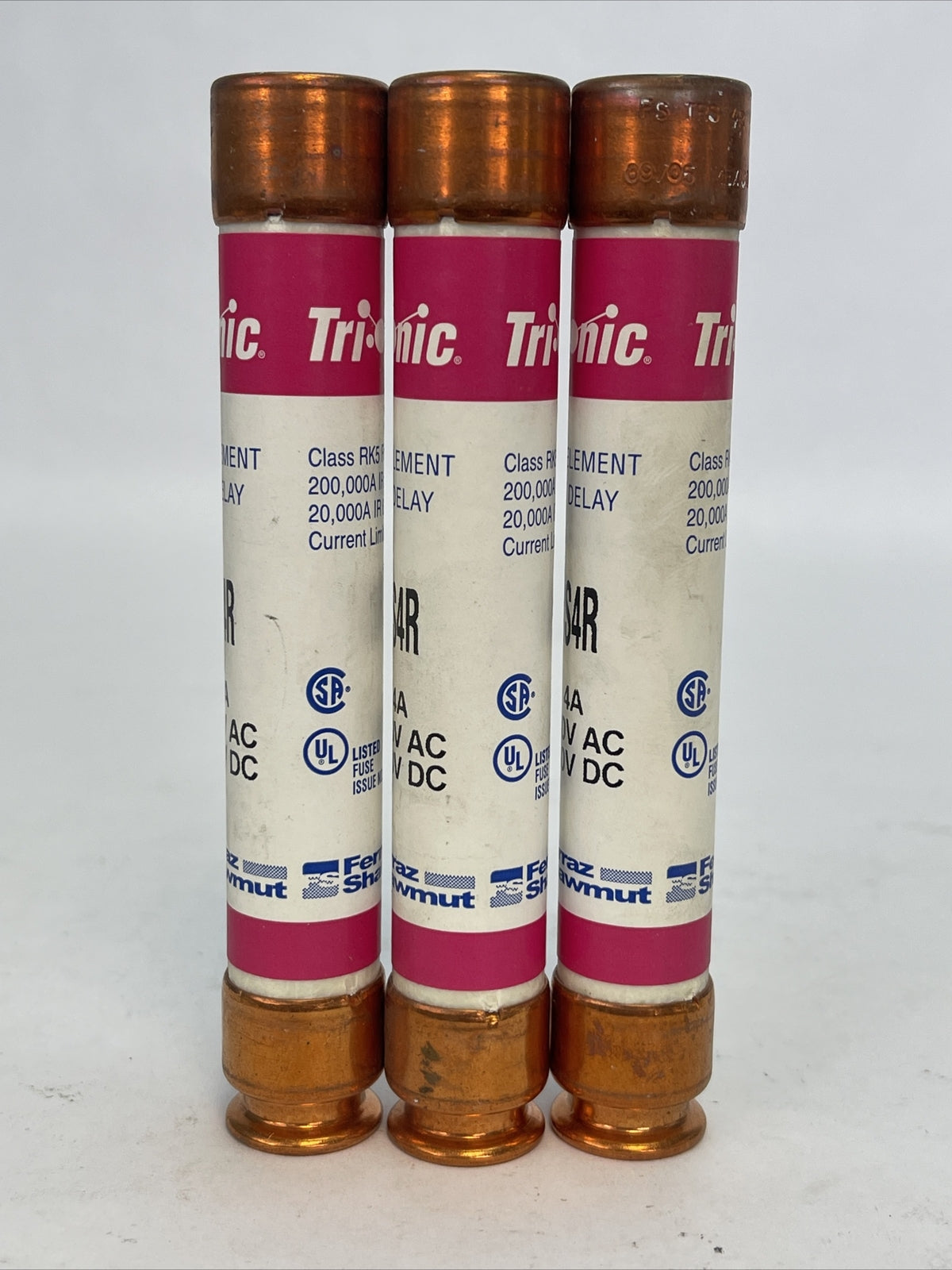 FERRAZ SHAWMUT TRS4R TRI-ONIC TIME DELAY FUSE 600V AC/DC 4AMP (LOT OF 3)