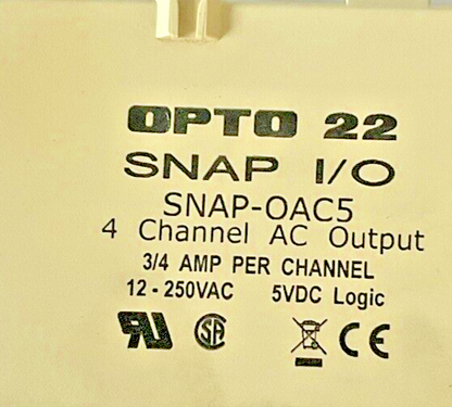 OPTO 22 SNAP-OAC5 4 CHANNEL OUTPUT 12-250VAC 3/4A 5VDC LOGIC