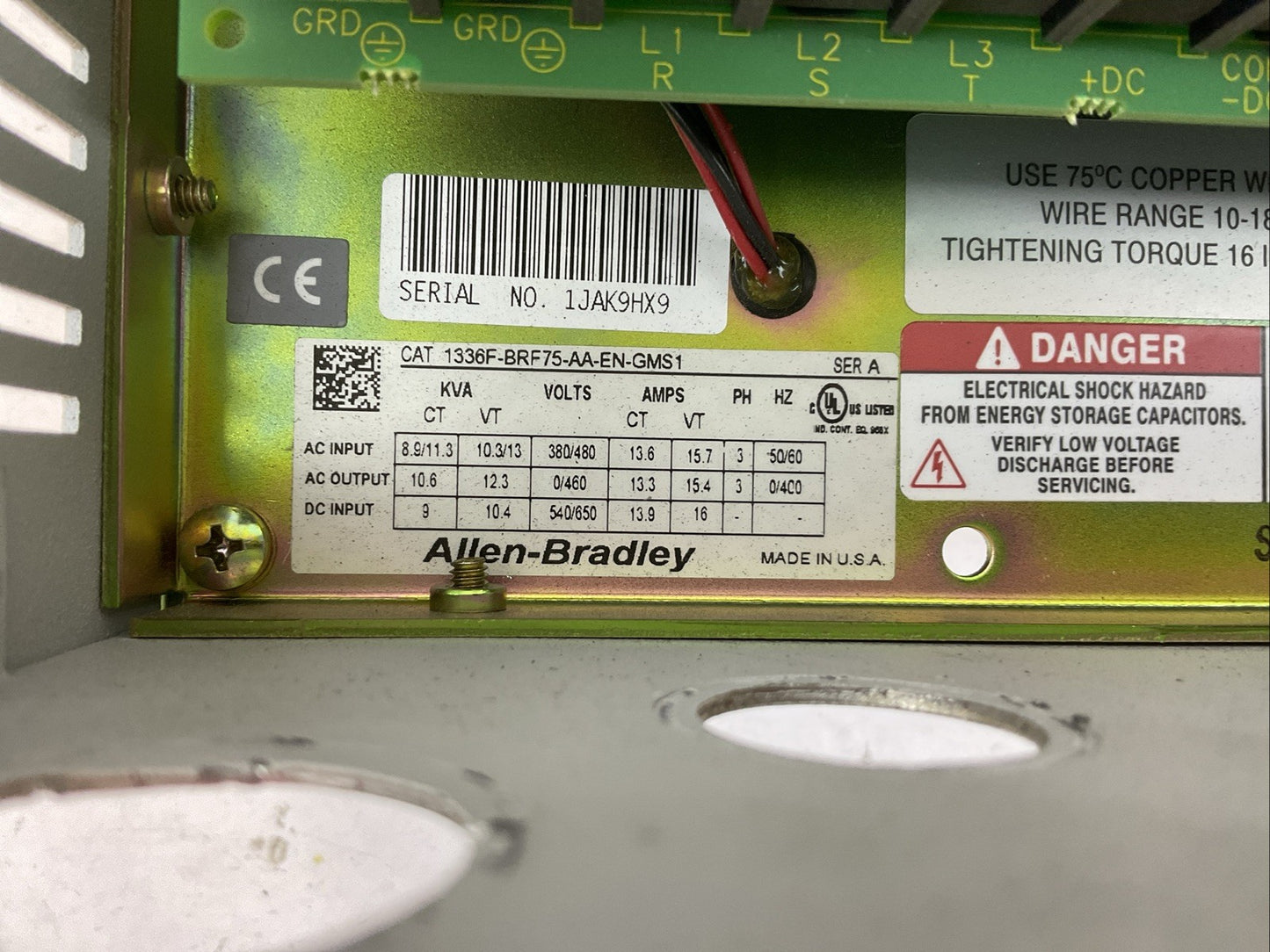 ALLEN BRADLEY 1336F-BRF75-AA-EN-GMS1 AC DRIVE 1336 PLUS II SENSORLESS VECTOR