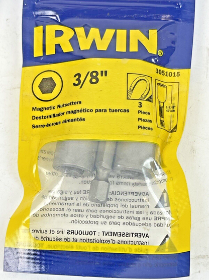IRWIN SPEEDBOR - 3051015 *LOT OF 3 PACK (9 TOTAL)* - 3/8" MAGNETIC NUTSETTERS