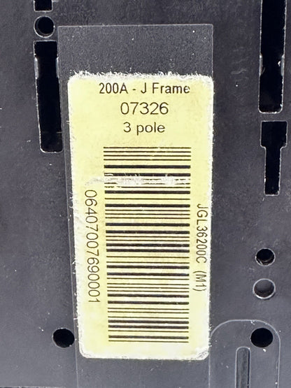 SQUARE D JGL36200C CIRCUIT BREAKER 200A 3P 600V 35kA POWERPACT J