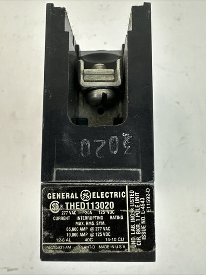 GE THED113020 277VAC 125VDC 20AMP 1POLE CIRCUIT BREAKER (LOT OF 10)