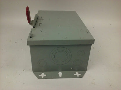 WESTINGHOUSE, HUN362, SAFETY SWITCH, 60A, 600V, 3P, TYPE 1 INDOOR, MISSING PARTS