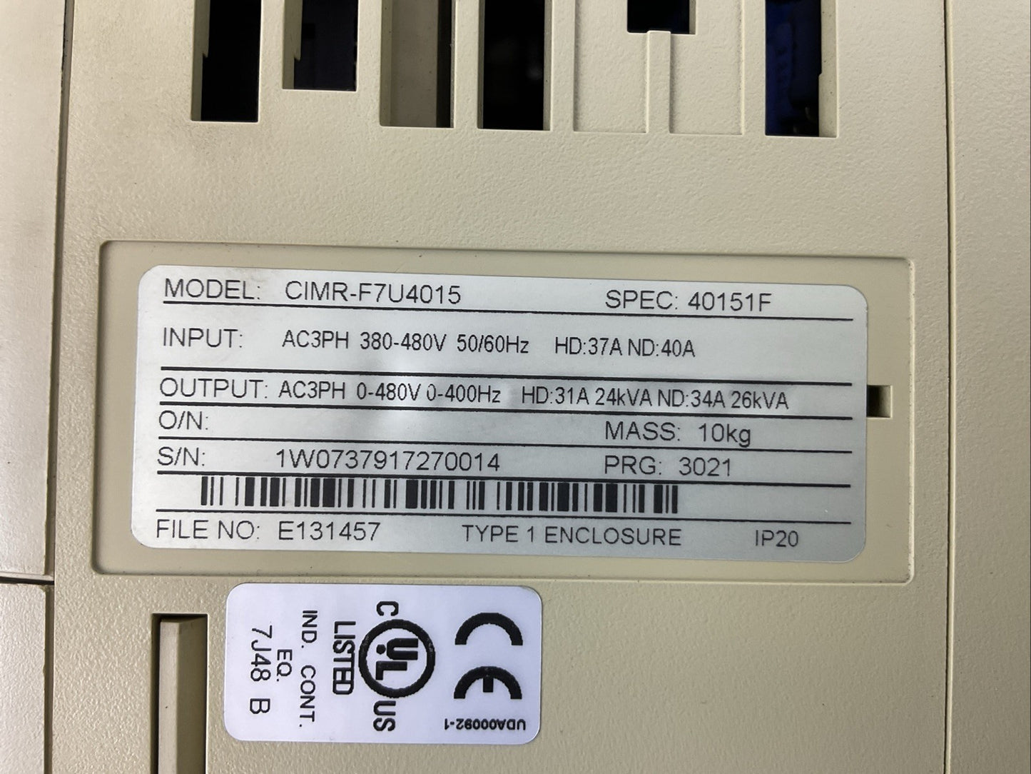 YASKAWA CIMR-F7U4015 AC DRIVE 480V 31.0A VARISPEED F7